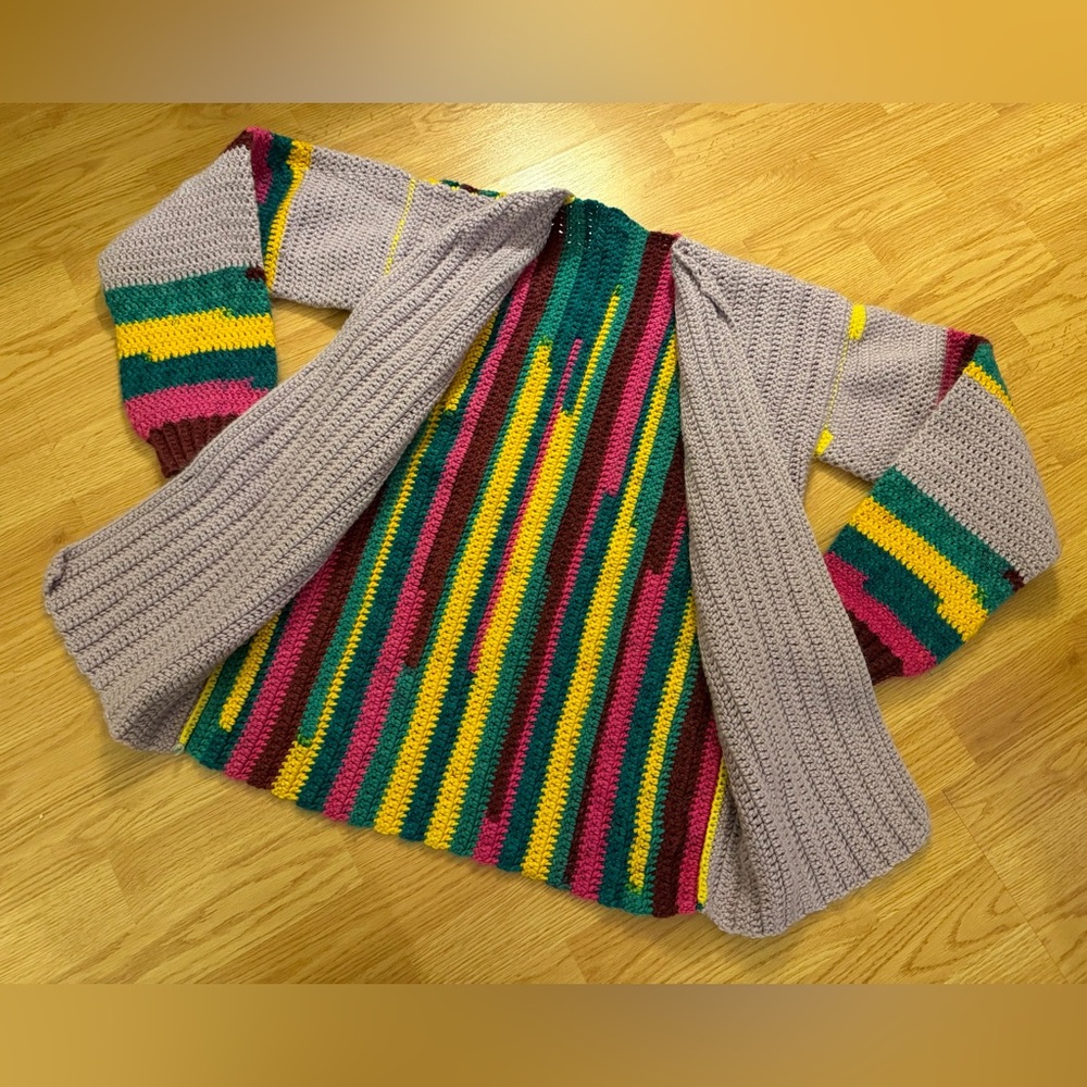 Handmade Vintage Knitted Colorful Cardigan S/M Granny Core Boho Cottage Core USA